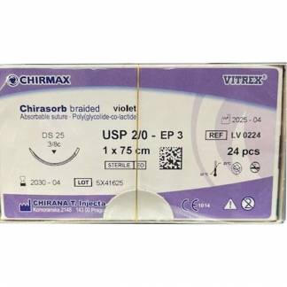 Sutur, Chirasorb, 75cm, violet, Polyglactin 910, USP 2/0, DS 25mm, resorberbar, violet, steril, engangs *Denne vare tages ikke retur*
