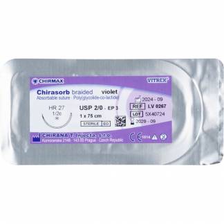 Sutur, Chirasorb, 75cm, violet, Polyglactin 910, USP 2/0, HR 27mm, resorberbar, violet, steril, engangs *Denne vare tages ikke retur*