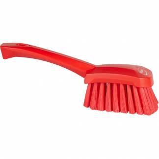 Opvaskebørste, Vikan, 27cm, rød, polyester/PP/rustfrit stål, m/kort skaft, blød *Denne vare tages ikke retur*