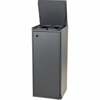 Affaldsspand, Tina Trolleys, grå, pulverlakeret stål, 2-rums, 2x60 l, 2 indkast, lukket låg og pedal *Denne vare tages ikke retur*