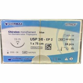 Sutur, Chiralen Monofilament, 75cm, blå, USP 3/0, DS 25mm, non-resorberbar, steril, engangs *Denne vare tages ikke retur*