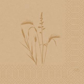 Frokostserviet, Duni, Meadow Natural, 3-lags, 1/4 fold, 33x33cm, natur, nyfiber