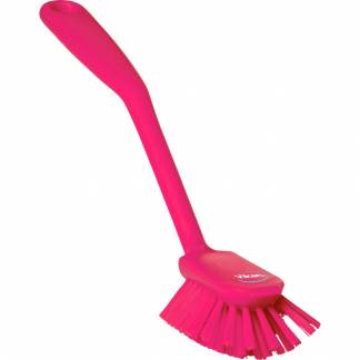 Opvaskebørste, Vikan, 28x6x5,5cm, pink, polyester/PP/rustfrit stål, medium, skrabekant *Denne vare tages ikke retur*
