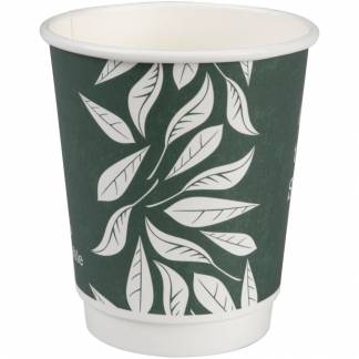 Kaffebæger Green Leaves, ABENA Gastro, 9,1cm, Ø8cm, 24 cl, 28 cl, grøn, CPLA/pap, 8 oz, double wall