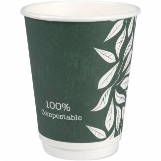 Kaffebæger Green Leaves, ABENA Gastro, 11,2cm, Ø9cm, 36 cl, 40 cl, grøn, CPLA/pap, 12 oz, double wall