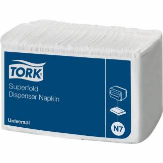 Dispenserserviet, Tork Superfold, 1-lags, super fold, 41x31cm, hvid, genanvendt papir