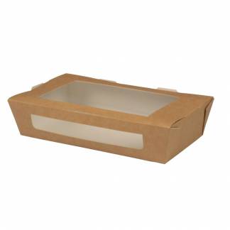 Takeaway boks, Duni, 20x12x4,5cm, 900 ml, brun, karton/PLA, med vindue *Denne vare tages ikke retur*