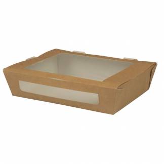 Takeaway boks, Duni, 20x15,5x4,5cm, 1200 ml, brun, karton/PLA, med vindue *Denne vare tages ikke retur*