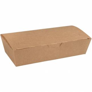 Takeaway boks, ABENA, 20x10x5cm, 1000 ml, brun, pap, med hængslet låg, udstandsning i låget, lille