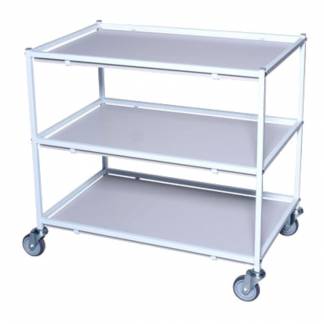 Rullebord, Tina Trolleys, 940x600x890mm, hvid, pulverlakeret stål, med 3 hylder, slingrekant, mellem *Denne vare tages ikke retur*