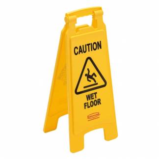 Advarselsskilt, Rubbermaid, gul, PP, 2-sidet, med tekst "Caution - Wet floor"