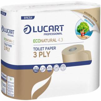 Toiletpapir, Lucart T3 Natural, 3-lags, 30m x 9,6cm , Ø12,5cm, ubleget, genanvendt papir, paper pack