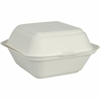 Takeaway boks, 14,49x14,9x8cm, hvid, sukkerrør, 1-rums, 1.700 ml, med hængslet låg