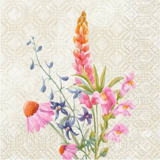 Frokostserviet, Duni, Floret, 3-lags, 1/4 fold, 33x33cm, flerfarvet, nyfiber *Denne vare tages ikke retur*