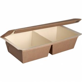 Takeaway boks, Natural Ware NeverLeak, 23,8x11,5x5,3cm, brun, kraft, 2-rums, 500/550 ml *Denne vare tages ikke retur*