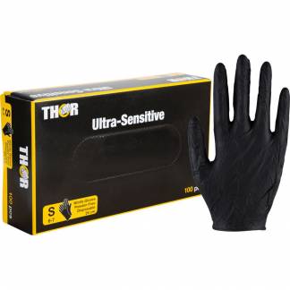 Engangshandske, THOR Ultra Sensitive, S, sort, nitril, pudderfri