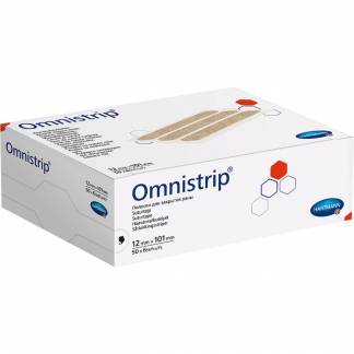 Suturtape, Omnistrip, 127x45mm, beige, nonwoven/PA/polyester, let elastisk, latexfri, ark á 4 strips, steril, engangs *Denne vare tages ikke retur*