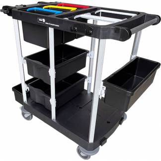 Rengøringsvogn, Nordic Recycle Trolley 2.0, medium åben, 1010x620x1070mm, sort, genanvendt HDPE/aluminium, til fugtsystem, med tilbehør