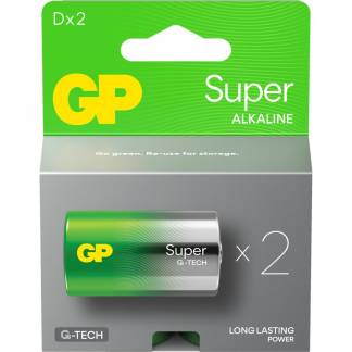 Batteri, GP Super, Alkaline, D, 2-pak