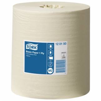 Håndklæderulle, Tork M2 Basic, 1-lags, Midi, 300m x 20,5cm , Ø19cm, gul, genanvendt papir, uden hylse