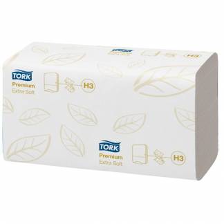 Håndklædeark, Tork H3 Premium, 2-lags, V-fold, 23x22,6cm, 11,5 cm, hvid, nyfiber