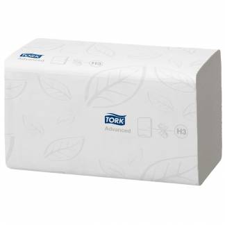 Håndklædeark, Tork H3 Advanced, 2-lags, V-fold, 23x24,8cm, 11,5 cm, hvid, blandingsfibre