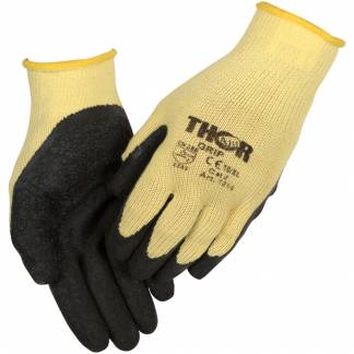 Fingerdyppet latexhandske, THOR Grip, 6, gul, latex/polyester, ribkant