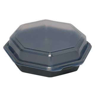 Plastbakke, 19x19x6cm, 640 ml, sort, PS, med hængslet låg, octaview