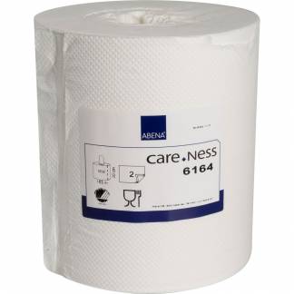 Håndklæderulle, ABENA Care-Ness Excellent, 2-lags, Midi, 153m x 19,6cm, Ø19,5cm, hvid, nyfiber, uden hylse