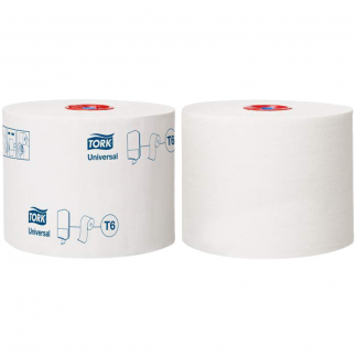 Toiletpapir, Tork T6 Universal, 1-lags, 135m x 9,9cm , Ø13,2cm, hvid, 100% nyfiber
