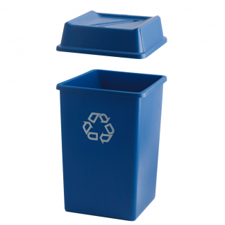 Affaldsspand, Rubbermaid, 132 l, blå, PE, 132 l, rektangulær, med påtrykt genanvendelses tegn, til kildesortering og tungt affald *Denne vare tages ikke retur*