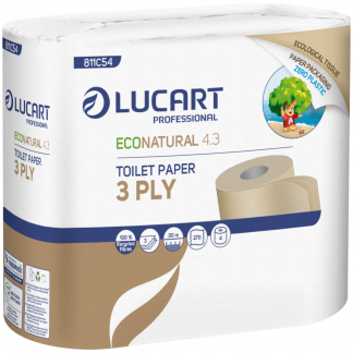 Toiletpapir, Lucart T3 Natural, 3-lags, 30m x 9,6cm , Ø12,5cm, natur, 100% genbrugspapir, paper pack *Denne vare tages ikke retur*