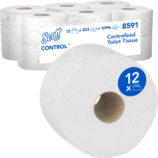 Toiletpapir, Kimberly-Clark Scott Control, 2-lags, 204m x 10,6cm , Ø19,8cm, hvid, 100% genbrugspapir *Denne vare tages ikke retur*