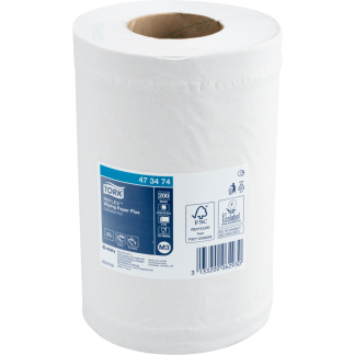 Håndklæderulle, Tork M3 Advanced, 2-lags, Mini, 67m x 19,4cm , Ø12,7cm, hvid, blandingsfibre, med spiralhylse