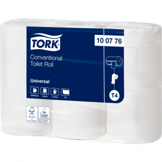 Toiletpapir, Tork T4 Universal, 1-lags, 50,4m x 9,9cm , Ø10,4cm, natur, 100% genbrugspapir