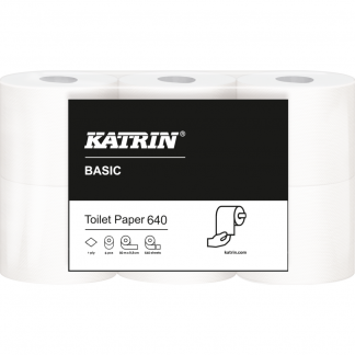 Toiletpapir, Katrin Basic, 1-lags, 80m x 9,7cm , Ø11,8cm, natur, 100% genbrugspapir *Denne vare tages ikke retur*
