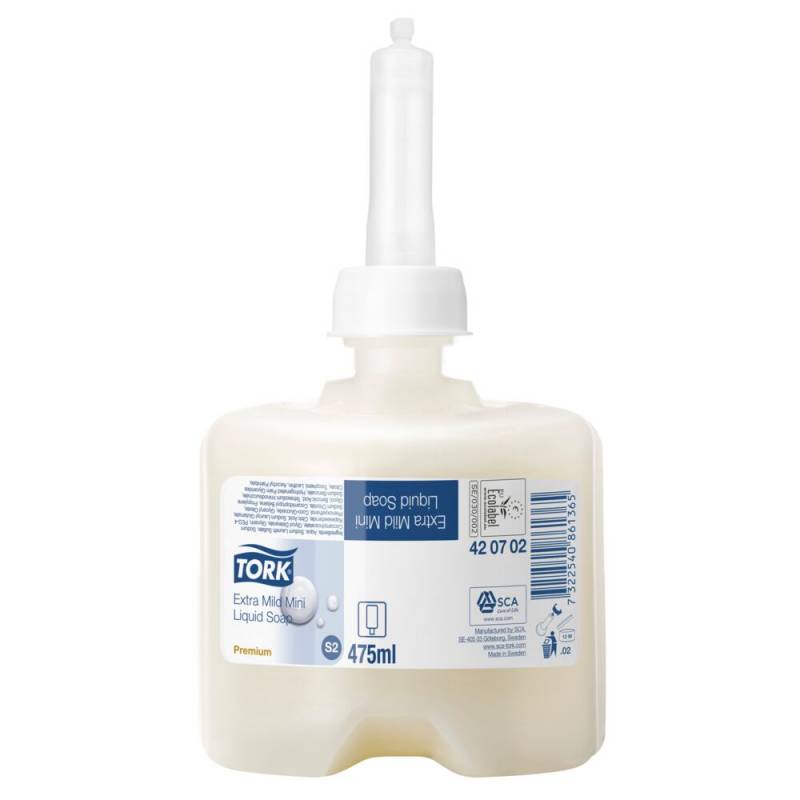 H&aring;nds&aelig;be, Tork Premium, 475 ml, S2, uden farve og parfume, flydende, mini,1,0 ml pr. dosering