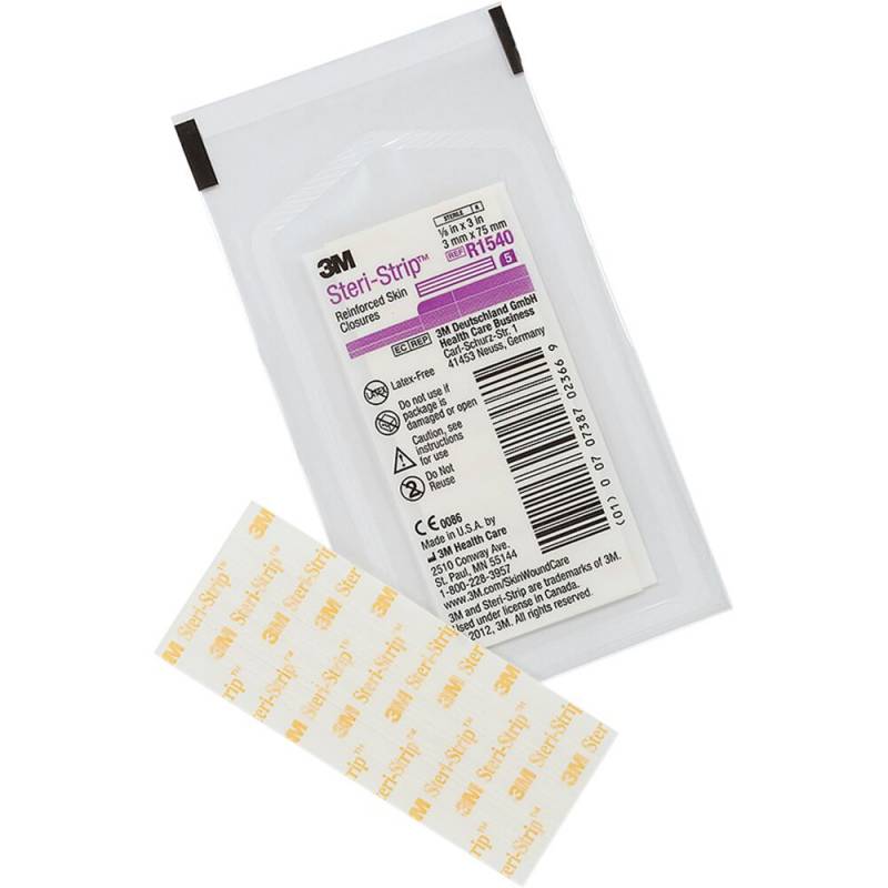 Strip, Steri-strip, 75x3mm, hvid, forst&aelig;rket, ark &aacute; 5 strips, latexfri, steril, engangs *Denne vare tages ikke retur*