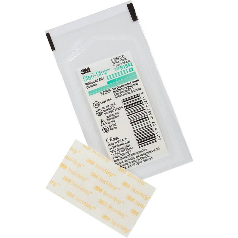 Strip, Steri-strip, 38x6mm, hvid, forst&aelig;rket, ark &aacute; 6 strips, latexfri, steril, engangs *Denne vare tages ikke retur*