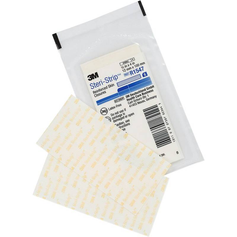 Strip, Steri-strip, 100x12mm, hvid, forst&aelig;rket, ark &aacute; 6 strips, latexfri, steril, engangs *Denne vare tages ikke retur*