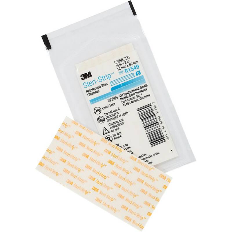 Strip, Steri-strip, 50x12mm, hvid, forst&aelig;rket, ark &aacute; 6 strips, latexfri, steril, engangs *Denne vare tages ikke retur*