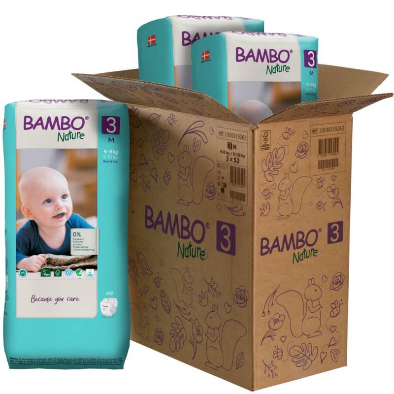 B&oslash;rneble, tapeble, milj&oslash;m&aelig;rket, Bambo Nature, 3, tall pack, 4-8 kg