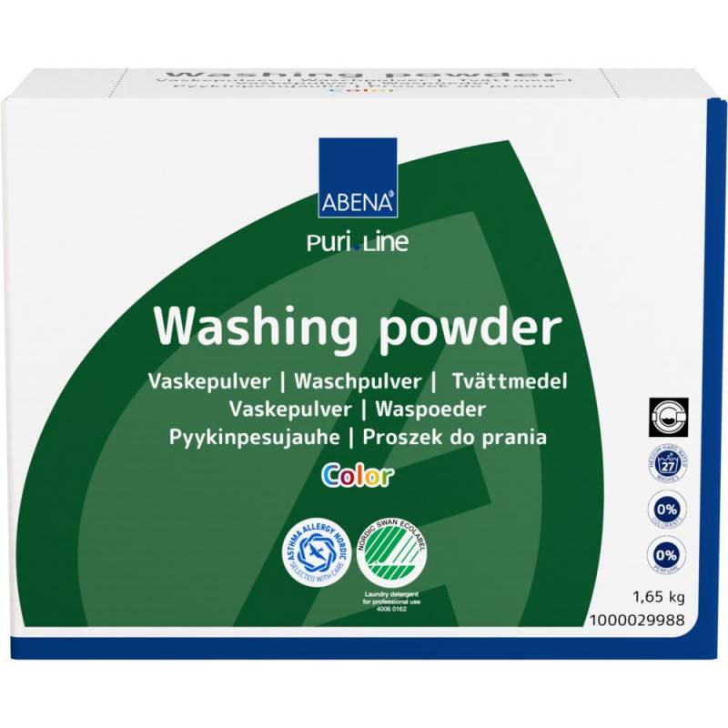 Vaskepulver, ABENA Puri-Line, kul&oslash;rt, uden farve og parfume, 1,65 kg
