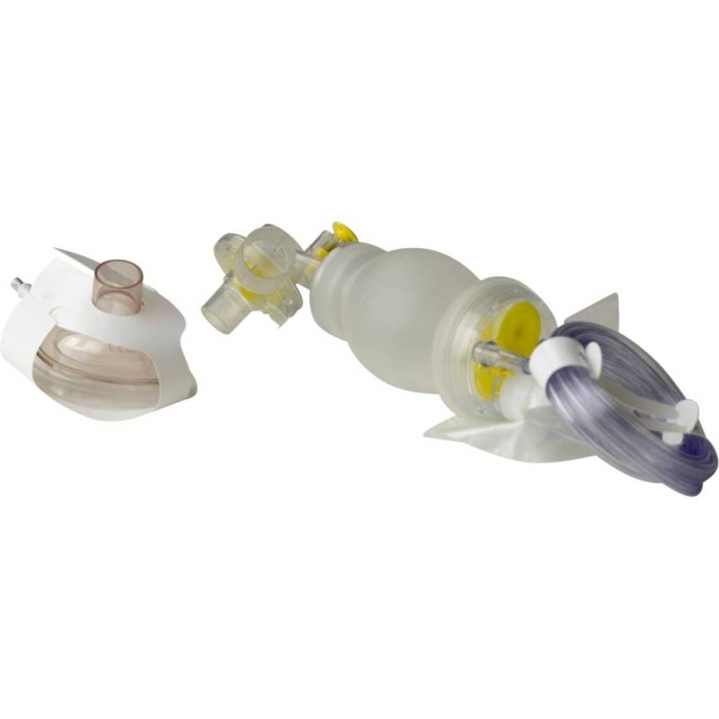 Genoplivningsballon, Laerdal, transparent, TPE, 2,1m slange, reservoirpose,  sp&aelig;dbarn, str. 1, med transparent maske, engangs *Denne vare tages ikke retur*