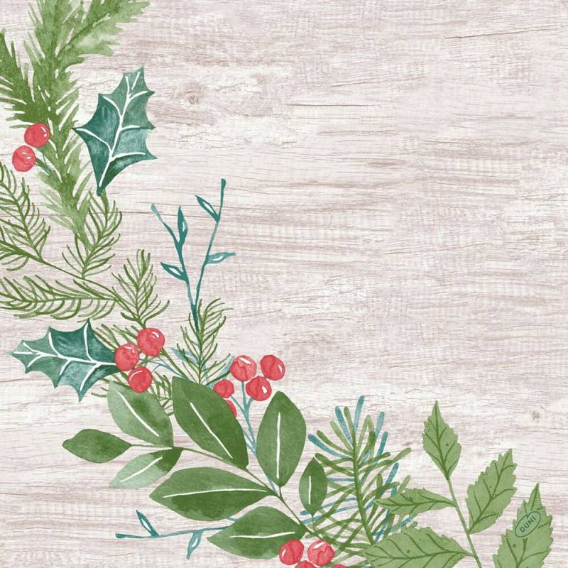 Middagsserviet, Dunisoft, Winter Greenery, 1/4 fold, 40x40cm, flerfarvet