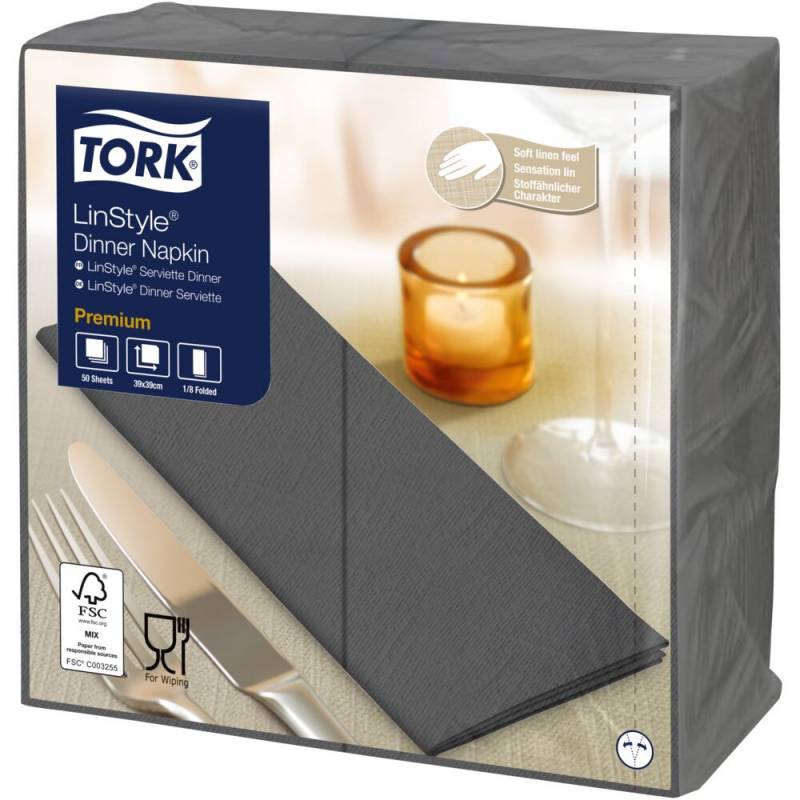 Middagsserviet, Tork Linstyle, 1/8 fold, 40x39cm, antracit, nyfiber