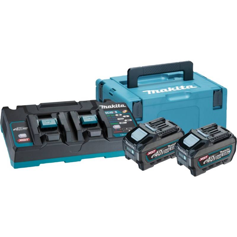Batteripakke, Makita XGT, 40V, 395x295x215mm, bl&aring;, 2x 5,0Ah, dobbelt lynlader *Denne vare tages ikke retur*