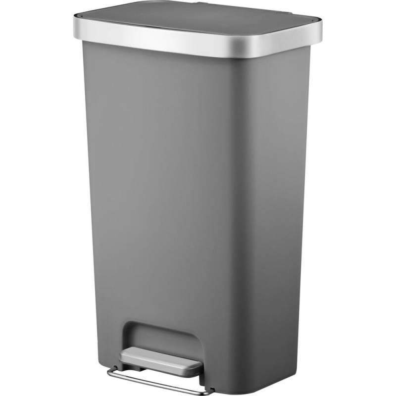 Pedalspand, EKO Hana, gr&aring;, plast/rustfrit st&aring;l, 45 l, med hjul, soft close, s&aelig;kkeholder