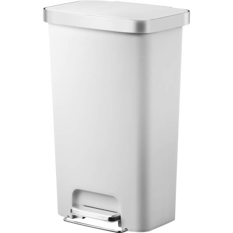Pedalspand, EKO Hana, hvid, plast/rustfrit st&aring;l, 45 l, med hjul, soft close, s&aelig;kkeholder