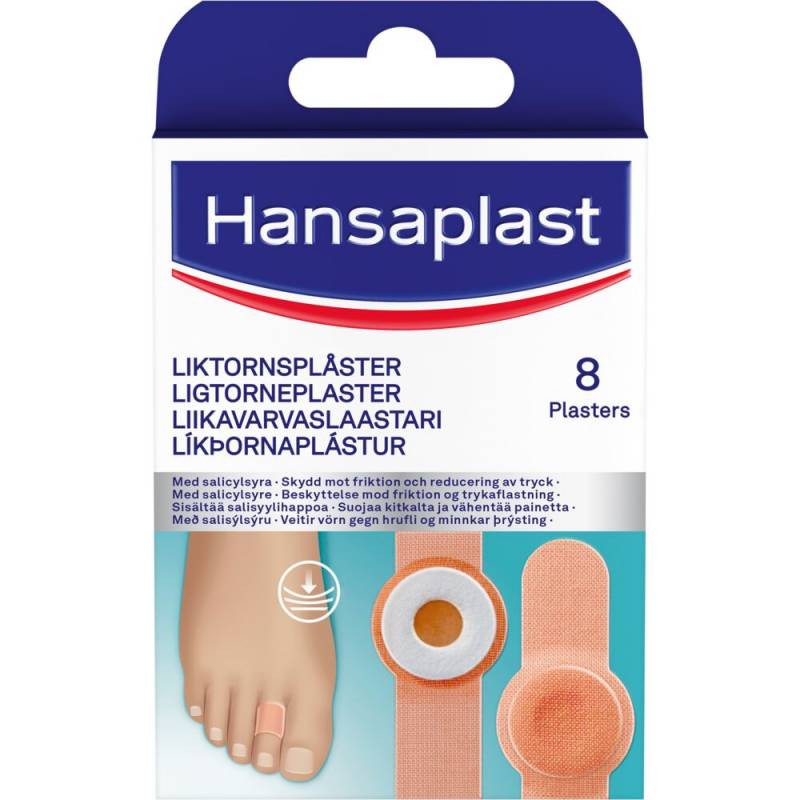 Ligtorneplaster, Hansaplast, 6,8x1,9cm, hvid, med salicylsyre, usteril, engangs *Denne vare tages ikke retur*